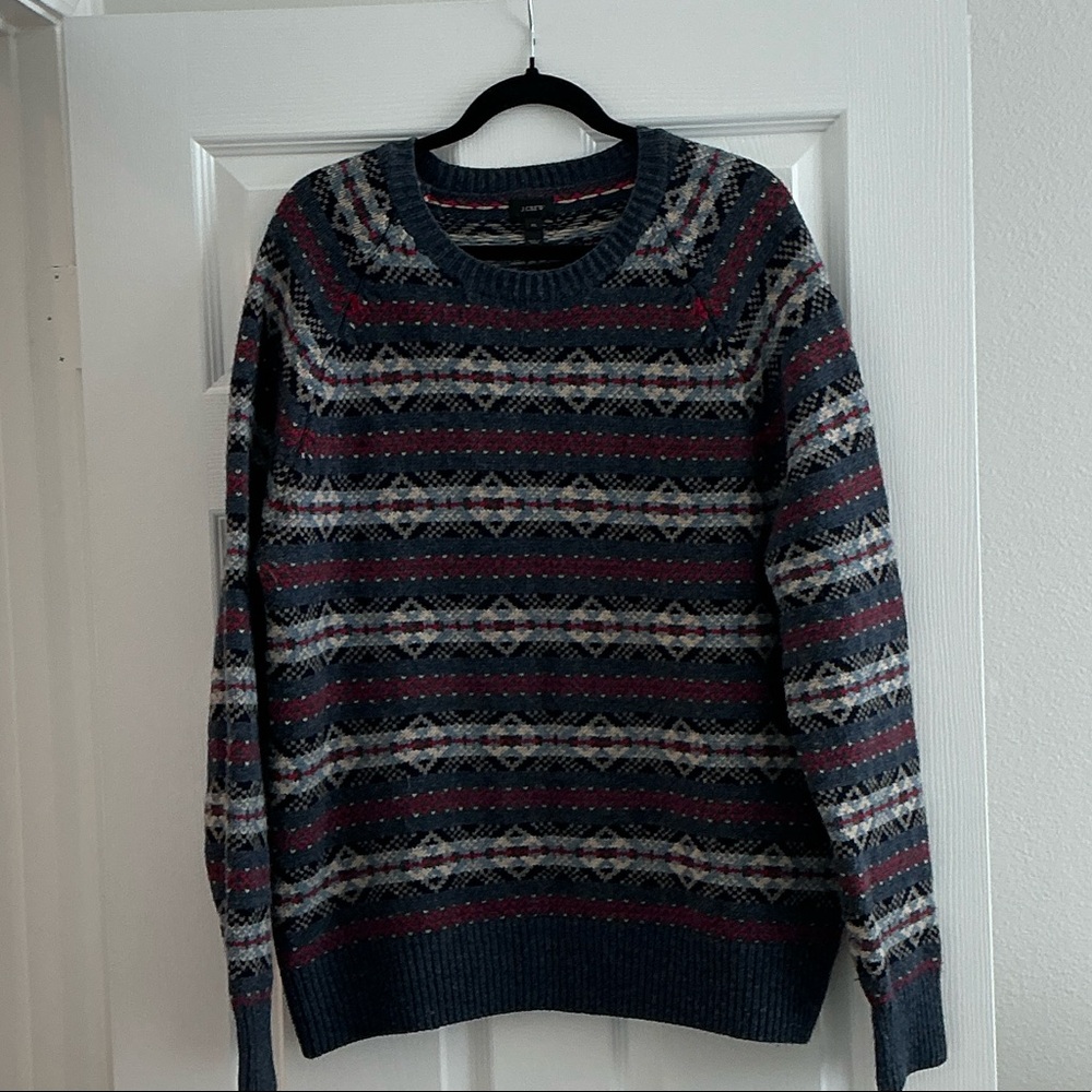 J. Crew Men's Crewneck Sweater - Navy, Gray, and Red